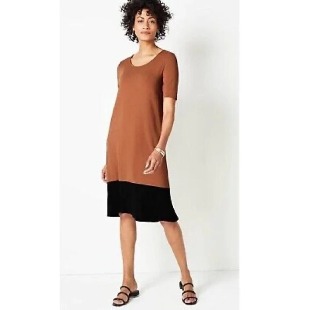 J. Jill Wearever Collection Colorblock Dress Womens Size Medium Brown Black Midi